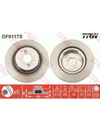 Disco de freno Trw DF6117S - TRW DISCO FRENO PROEQUIP