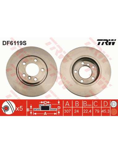 Disco de freno Trw DF6119S - TRW DISCO FRENO PROEQUIP