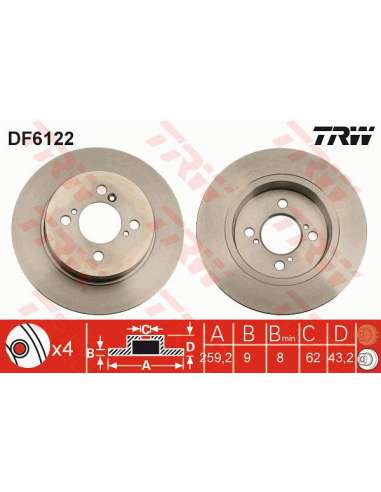 Disco de freno Trw DF6122 - TRW JGO DISCOS FRENO PROEQUIP