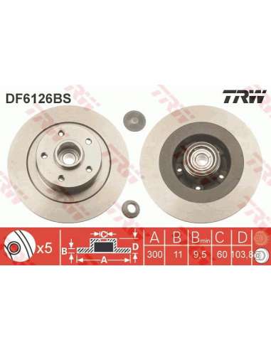 Disco de freno Trw DF6126BS - TRW DISCO FRENO CON RODAMI PROEQUIP