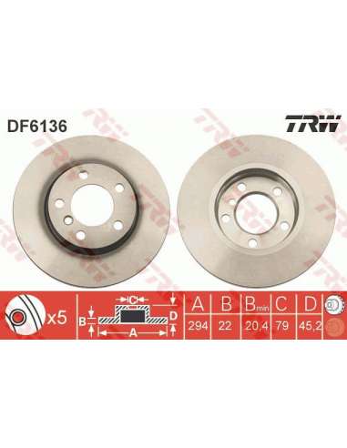 Disco de freno Trw DF6136 - TRW JGO DISCOS FRENO PROEQUIP