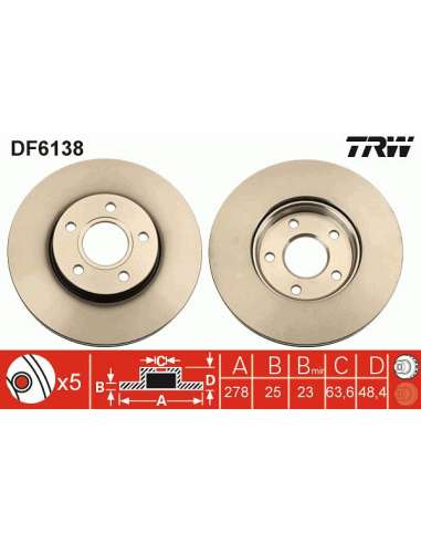 Disco de freno Trw DF6138 - TRW JGO DISCOS FRENO PROEQUIP