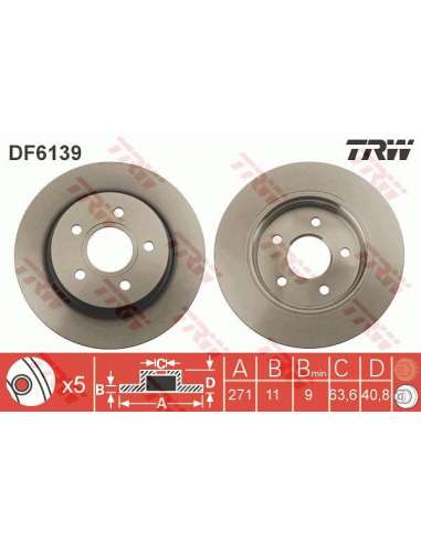 Disco de freno Trw DF6139 - TRW JGO DISCOS FRENO PROEQUIP