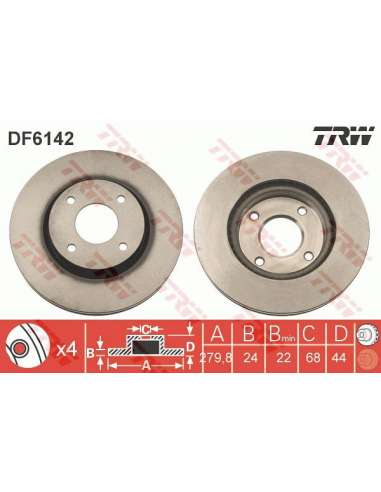 Disco de freno Trw DF6142 - TRW JGO DISCOS FRENO PROEQUIP