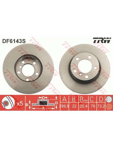 Disco de freno Trw DF6143S - TRW DISCO FRENO PROEQUIP