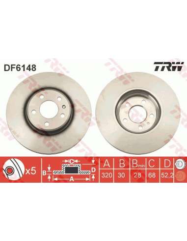 Disco de freno Trw DF6148 - TRW JGO DISCOS FRENO PROEQUIP