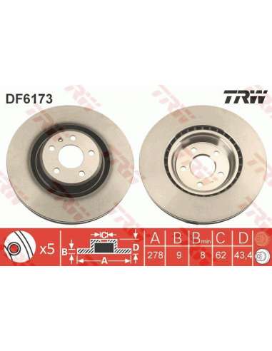 Disco de freno Trw DF6173 - TRW JGO DISCOS FRENO PROEQUIP