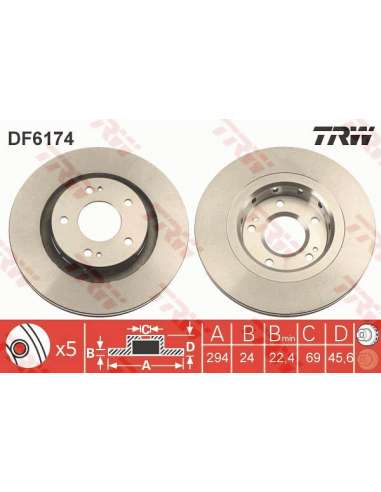 Disco de freno Trw DF6174 - TRW JGO DISCOS FRENO PROEQUIP