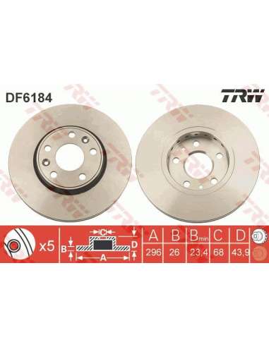 Disco de freno Trw DF6184 - TRW JGO DISCOS FRENO PROEQUIP