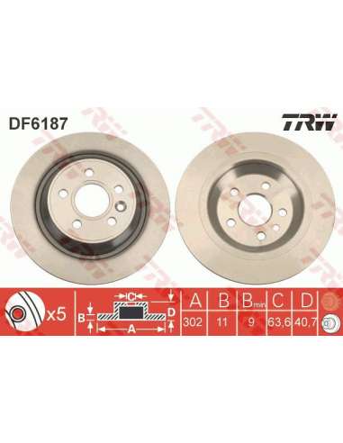 Disco de freno Trw DF6187 - TRW JGO DISCOS FRENO PROEQUIP