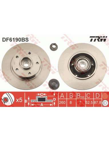 Disco de freno Trw DF6190BS - TRW DISCO FRENO CON RODAMI PROEQUIP