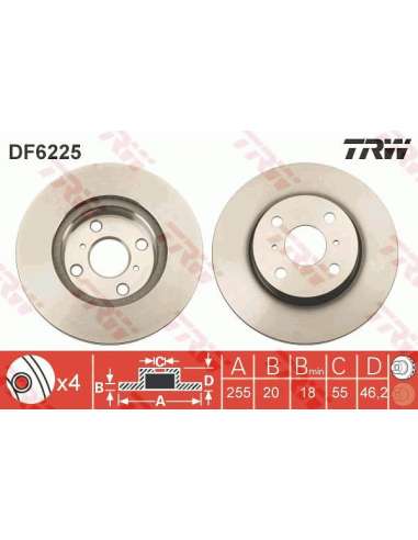 Disco de freno Trw DF6225 - TRW JGO DISCOS FRENO PROEQUIP