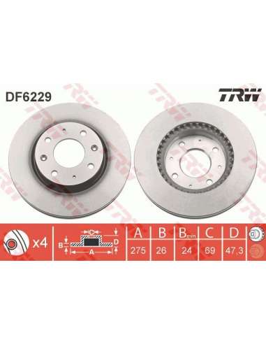 Disco de freno Trw DF6229 - TRW JGO DISCOS FRENO PROEQUIP