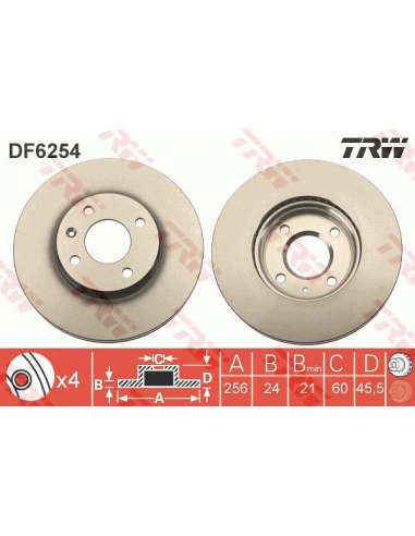 Disco de freno Trw DF6254 - TRW JGO DISCOS FRENO PROEQUIP