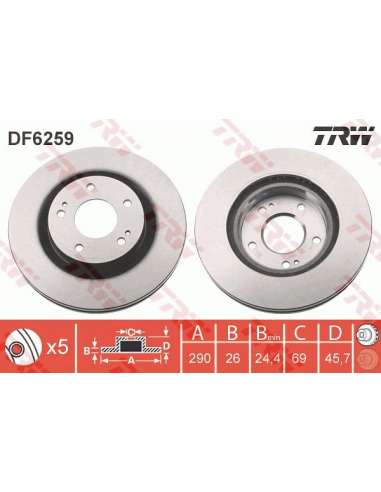 Disco de freno Trw DF6259 - TRW JGO DISCOS FRENO PROEQUIP