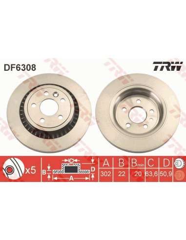 Disco de freno Trw DF6308 - TRW JGO DISCOS FRENO PROEQUIP