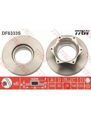 Disco de freno Trw DF6333S - TRW DISCO FRENO PROEQUIP