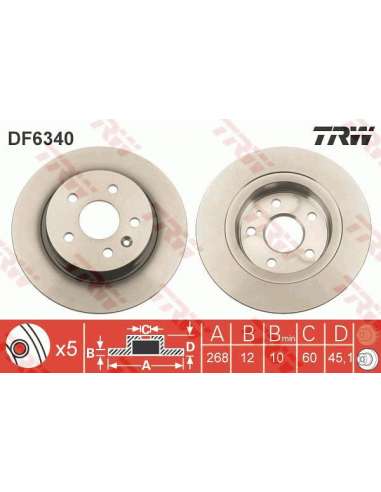 Disco de freno Trw DF6340 - TRW JGO DISCOS FRENO PROEQUIP