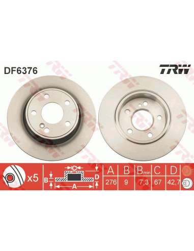 Disco de freno Trw DF6376 - TRW JGO DISCOS FRENO PROEQUIP