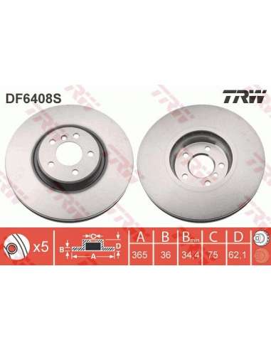 Disco de freno Trw DF6408S - TRW DISCO FRENO PROEQUIP