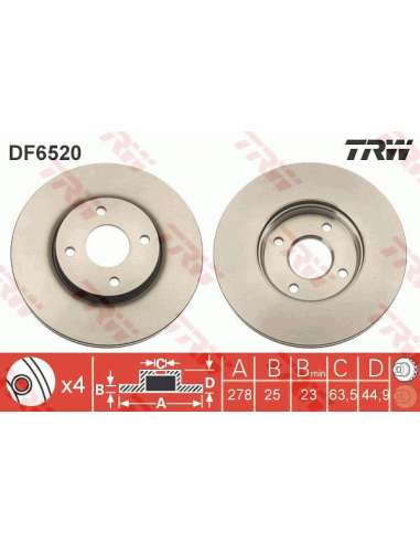 Disco de freno Trw DF6520 - TRW JGO DISCOS FRENO PROEQUIP