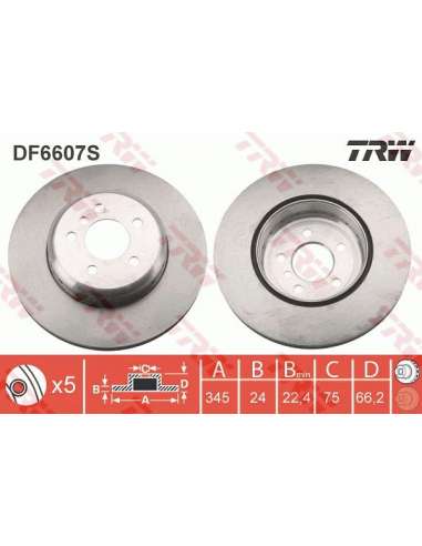 Disco de freno Trw DF6607S - TRW DISCO FRENO DOS PIEZAS PROEQUIP