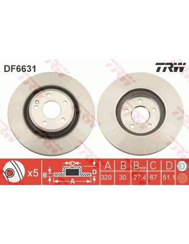 Disco de freno Trw DF6631 - TRW JGO DISCOS FRENO PROEQUIP