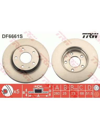 Disco de freno Trw DF6661S - TRW DISCO FRENO PROEQUIP