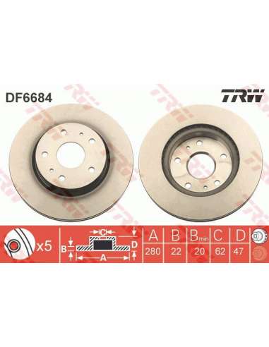 Disco de freno Trw DF6684 - TRW JGO DISCOS FRENO PROEQUIP