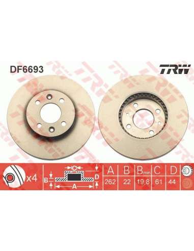 Disco de freno Trw DF6693 - TRW JGO DISCOS FRENO PROEQUIP