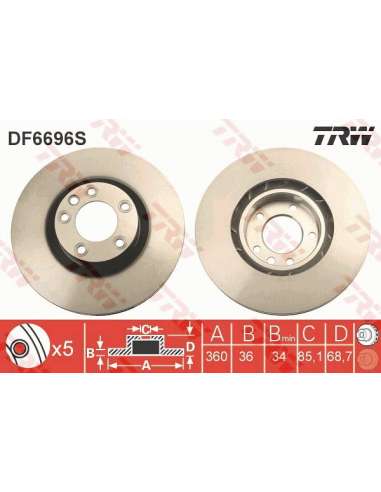 Disco de freno Trw DF6696S - TRW DISCO FRENO DEL. DERECH PROEQUIP