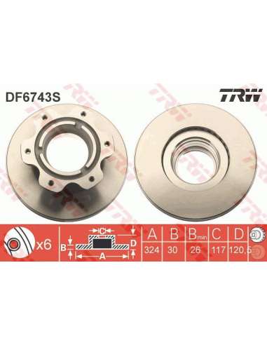 Disco de freno Trw DF6743S - TRW DISCO FRENO PROEQUIP