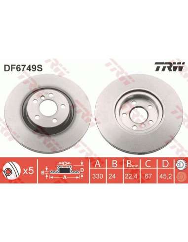 Disco de freno Trw DF6749S - TRW DISCO FRENO PROEQUIP