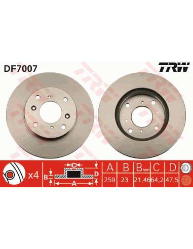 Disco de freno Trw DF7007 - JGO DISCOS DE FRENO O PROEQUIP