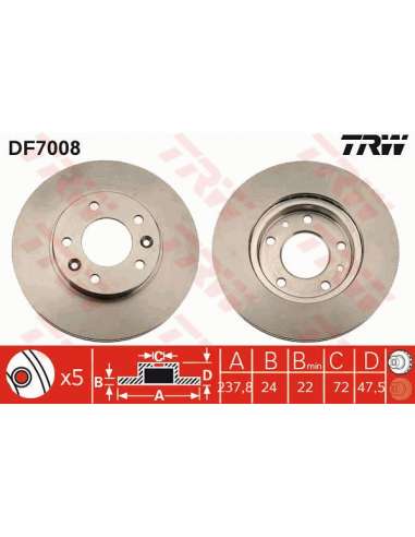 Disco de freno Trw DF7008 - TRW JGO DISCOS FRENO PROEQUIP