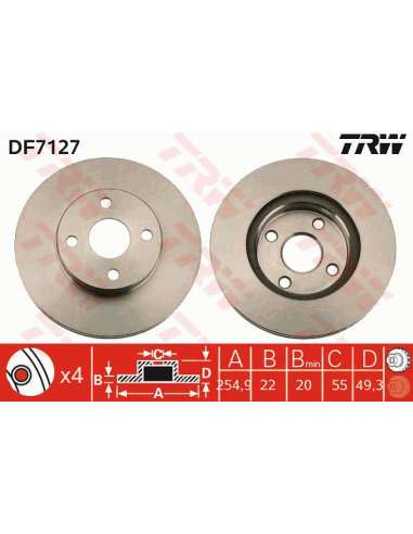 Disco de freno Trw DF7127 - TRW JGO DISCOS FRENO PROEQUIP