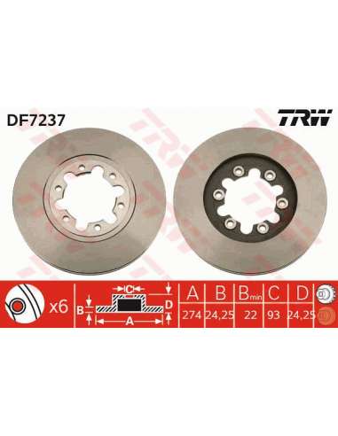 Disco de freno Trw DF7237 - TRW JGO DISCOS FRENO PROEQUIP