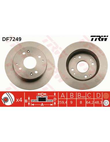 Disco de freno Trw DF7249 - TRW JGO DISCOS FRENO PROEQUIP