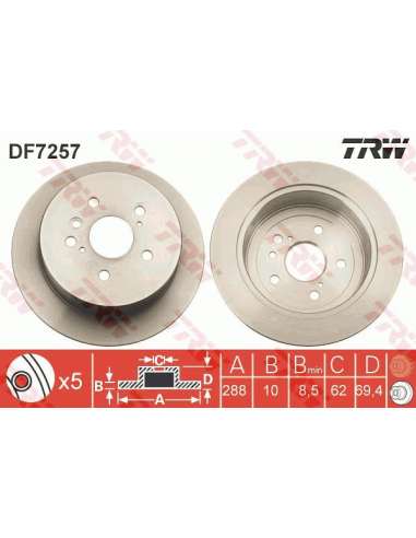 Disco de freno Trw DF7257 - TRW JGO DISCOS FRENO PROEQUIP