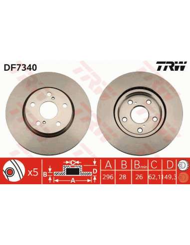 Disco de freno Trw DF7340 - TRW JGO DISCOS FRENO PROEQUIP