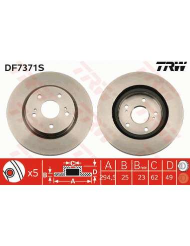 Disco de freno Trw DF7371S - TRW DISCO FRENO PROEQUIP