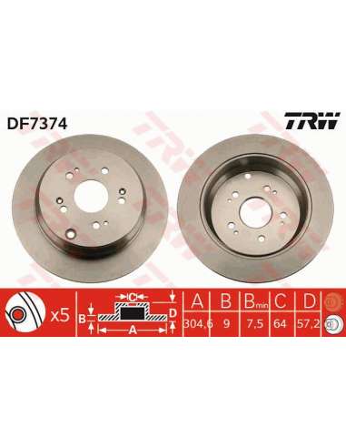 Disco de freno Trw DF7374 - TRW JGO DISCOS FRENO PROEQUIP