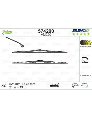 Limpiaparabrisas Valeo 574290 - VM220 525-475MM X2 SILENCIO CONVENC IONAL SILENCIO CONVENTIONAL SET