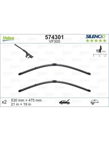 Limpiaparabrisas Valeo 574301 - VF300 530-475MM X2 SILENCIO PLANA SILENCIO FLAT BLADE SET