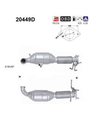 Catalizador As 20449D - Kuga 2.0TD DPF 1997 cc 100