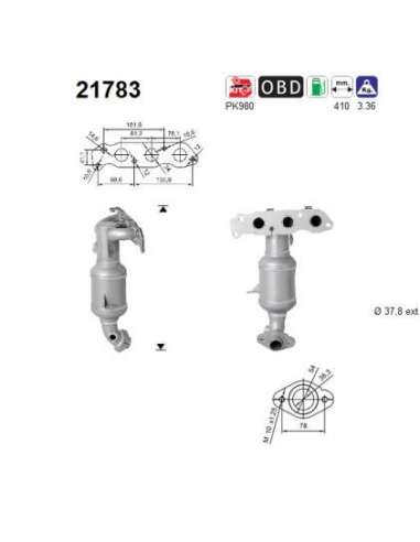 Catalizador As 21783 - AGILA 1.0i 12V 996 cc 48 Kw /