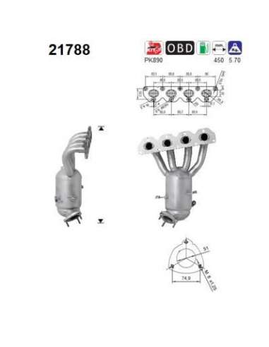 Catalizador As 21788 - AS OPEL ASTRA 1.8i 16V140CV