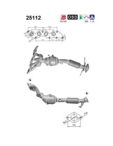 Catalizador As 25112 - 3 2.0i 16V 1999 cc 110 Kw / 1