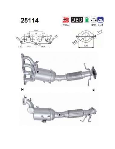 Catalizador As 25114 - 3 1.4i 16V 1349 cc 62 Kw / 8