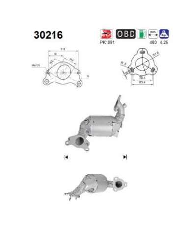 Catalizador As 30216 - AS RENAULT MEGANE 1.2Tce